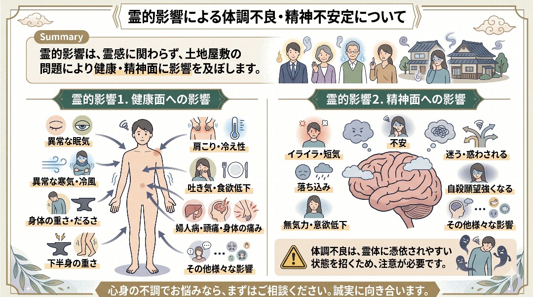霊的影響による体調不良・精神不安定についての解説グラフィックレコード